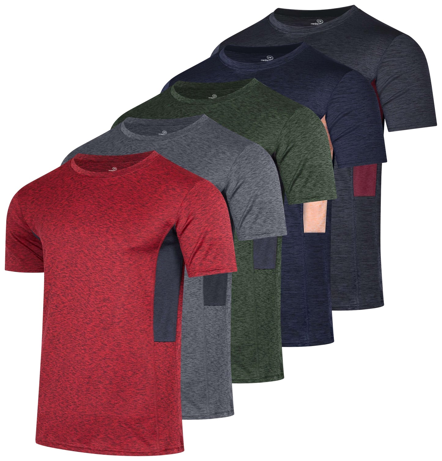 Real Essentials 5 Pack: Men's Dry-Fit Short Sleeve Crew Neck T Shirts Fitness Running Gym Workout Cool Exercise Athletic Tee, Set 5, Small