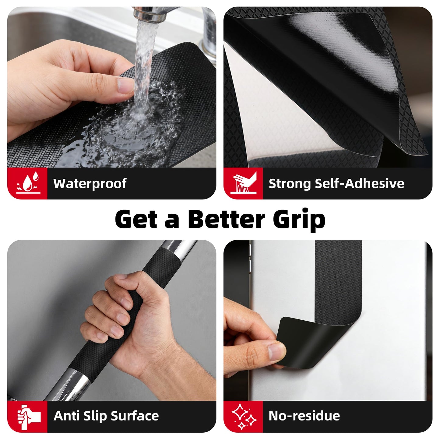 Maylanny 2 in x 20 FT Rubber Grip Tape, Black Ultra Strong Anti Slip Waterproof Tape with Textured Adhesive Comfortable in Hands, Perfect for Tools, Handles, Ladders - High Traction DIY Safety Grip