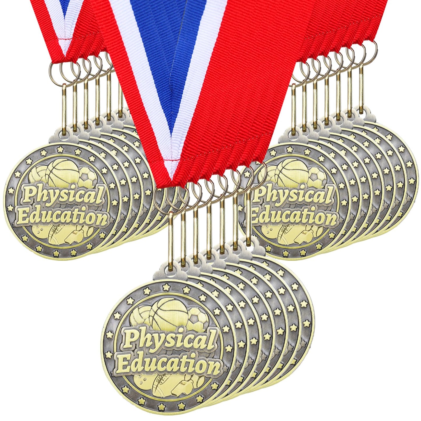 Quelay 30 Pcs 2'' Medals for Awards Winner Bulk with Neck Ribbons Metal Trophy Award Prize Gift for Kids Students Adults School Graduation Participation Competitions(Physical Education)