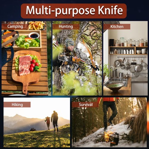 TIANYUE-FONG Fixed Blade Knife with Sheath 8.6 Inch Sharp Blade Full Tang Hunting Knife - Fixed Blade EDC Camping Hiking Hunting Tactical Survival Work Knives for Men - Blet Click