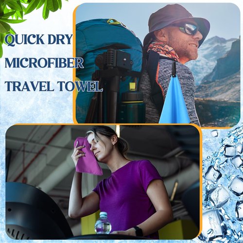 SmoothNovelty 10 Count Quick Dry Microfiber Camping Towels 25x32 cm Travel Hand and Face Towel with Hang Loop Lightweight Fast Drying Washcloth for Hiking Outdoor Adventures Yoga(5 Colors)