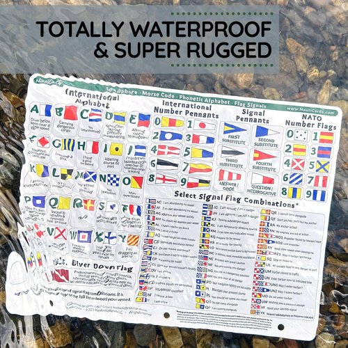 Nautical Flags and Codes Quick Reference Chart - Guide to Maritime Flag Signals, Morse Code, Phonetic Alphabet, and Flag Semaphore on 8.5" x 11" Waterproof Card - Perfect Sailing Book Companion
