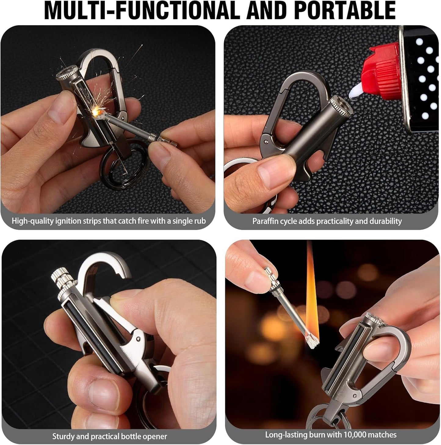2 Pcs Metal Keychain Lighter,keychain lighter, Portable waterproof flint fire starter matches, emergency metal matches (Black)