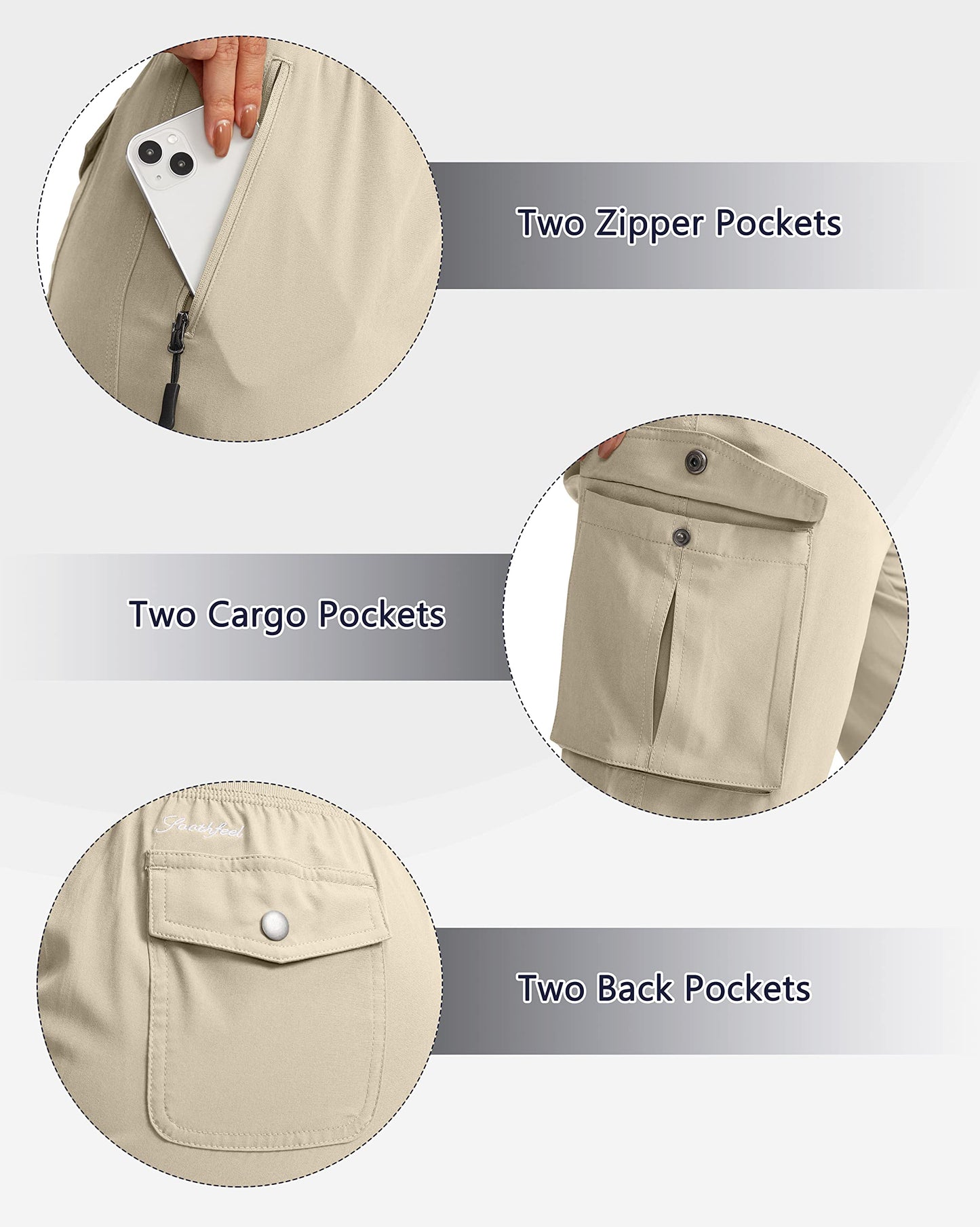 Soothfeel Women's Cargo Capris Pants with 6 Pockets Lightweight Quick Dry Travel Hiking Summer Pants for Women Casual (Khaki, XS)
