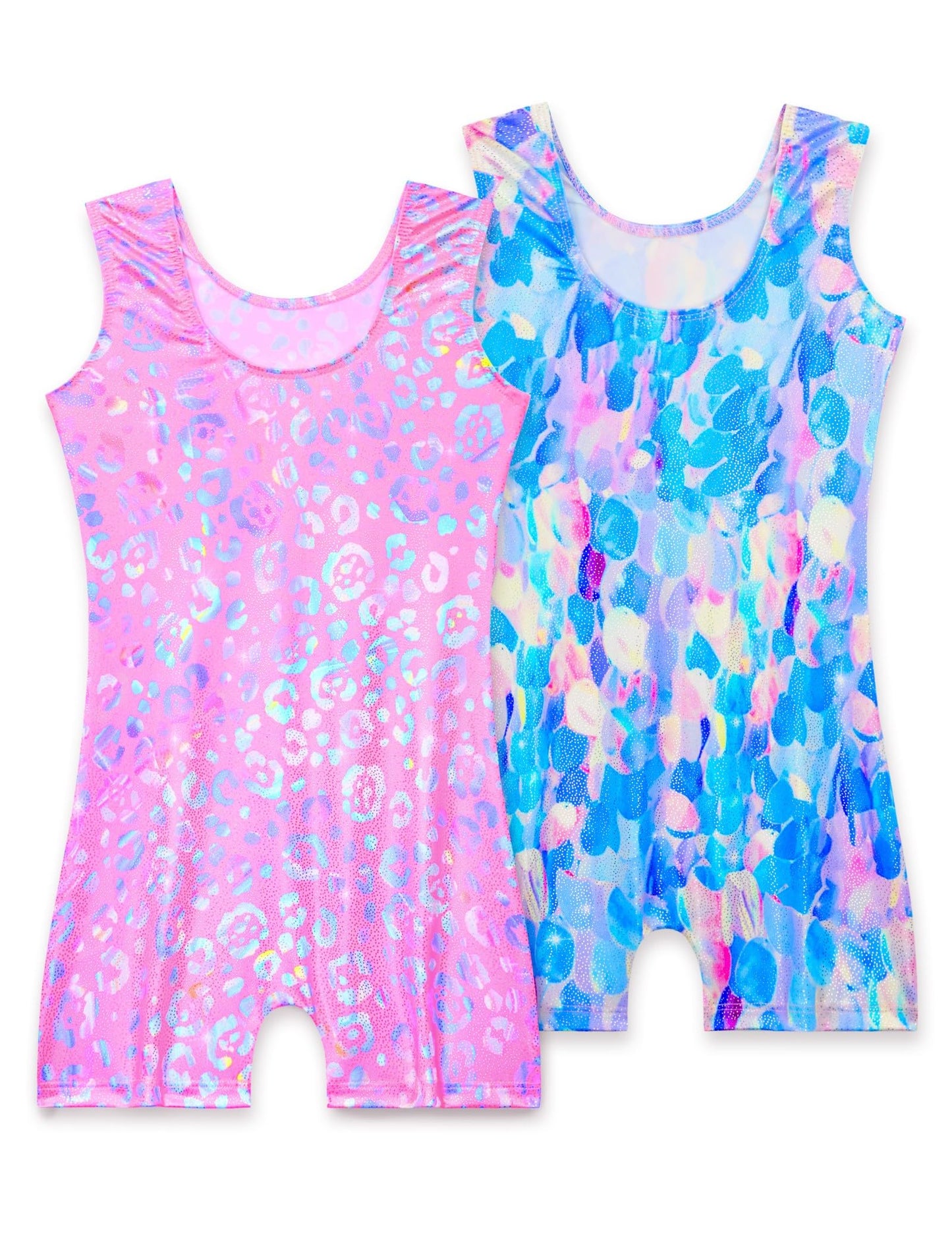 Nokecina Girls Gymnastics Leotards Size 5-6 Years Old Shiny Pink Blue 2 Pack Gym Outfits Biketards