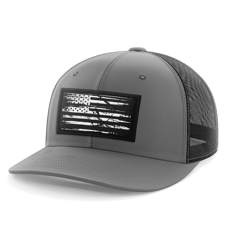 American Flag Patch Flexfit Hat - Heather Gray, Large/X-Large