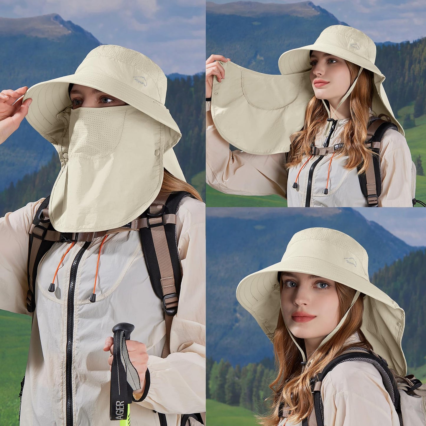 Sun Hat for Men Women with Neck Flap,UPF 50+ UV Protective Hiking Fishing Hats,Wide Brim Sun Hat for Women&Men