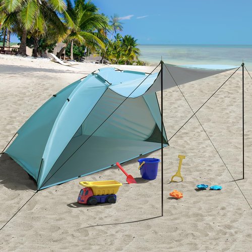 Beach Tent Sun Shelter with Canopy, Portable Sun Shade for 4-6 Person,Easy Setup Beach Shade with UPF 50+ UV Protection, Beach Cabana with Silver Coating for Family Outdoor