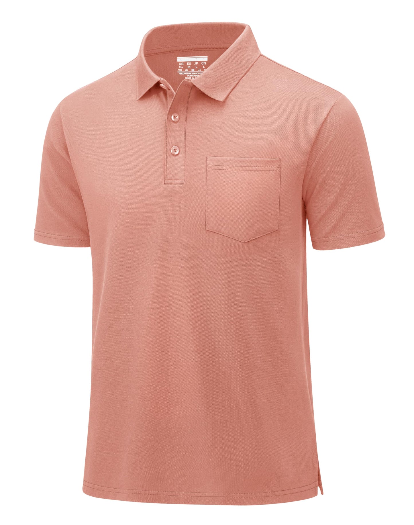 MAGCOMSEN Mens Polo Shirts with Pocket Cotton Pique Short Sleeve Collared Shirt Moisture Wicking Golf Shirts 3-Button Shirts Pink 2XL