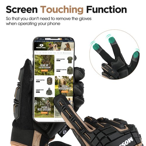 Mossy Oak Motorcycle Gloves for Men and Women - Touchscreen Hunting, Airsoft, Tactical Gloves for Shooting, Cycling, Hiking - Rubber Guard Hunting Gear