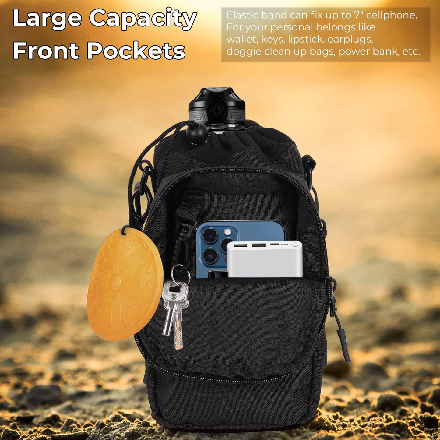 Nuovoware Water Bottle Carrier, 40oz Bottle Carrier Sports Water Bottle Holder with Adjustable Shoulder Strap, 2 Pockets Flask Sling Bag Drawstring Pouch for Climbing Hiking, Purple Starry Sky