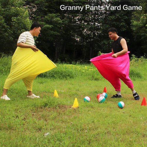 Granny Pants Yard Game Set - Peculiar Outdoor Game Granny Pants with 3 Bouncy Balls, 2 Marker Cones & Air Pump, Perfect for Family Reunion Games, Backyard Gatherings & Team Games (Red)