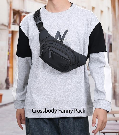 FVVWVV Crossbody Fanny Pack for Women and Men, Large Capacity Waist Bag with 4 Zipper Pockets, Fashion Waist Packs with Adjustable Strap for Traveling, Hiking, Jogging, Cycling, Running