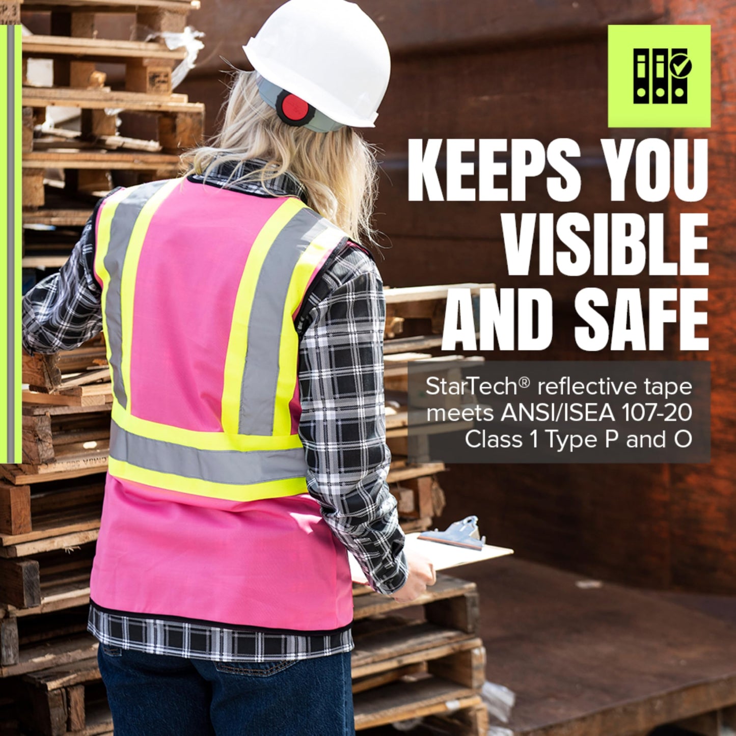 Pioneer Safety Vest for Women With Pockets - Hi-Vis Class 1, Reflective Tape - For Construction - Pink