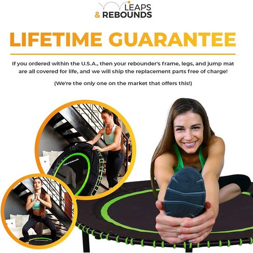 LEAPS & REBOUNDS Bungee Rebounder - in-Home Mini Trampoline Safety Bungee Cover, 32 Latex Rubber Bungees - Named Best Value Rebounder (Cobalt Blue, 48)