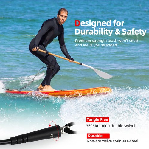Abahub Coil SUP Leash, 10 ft Lite Coiled Paddle Board Leashes, 5mm Thick Legrope Strap for Longboard Surfboards, Stand-up Paddleboards, iSUP Replacement Leg Rope,Black