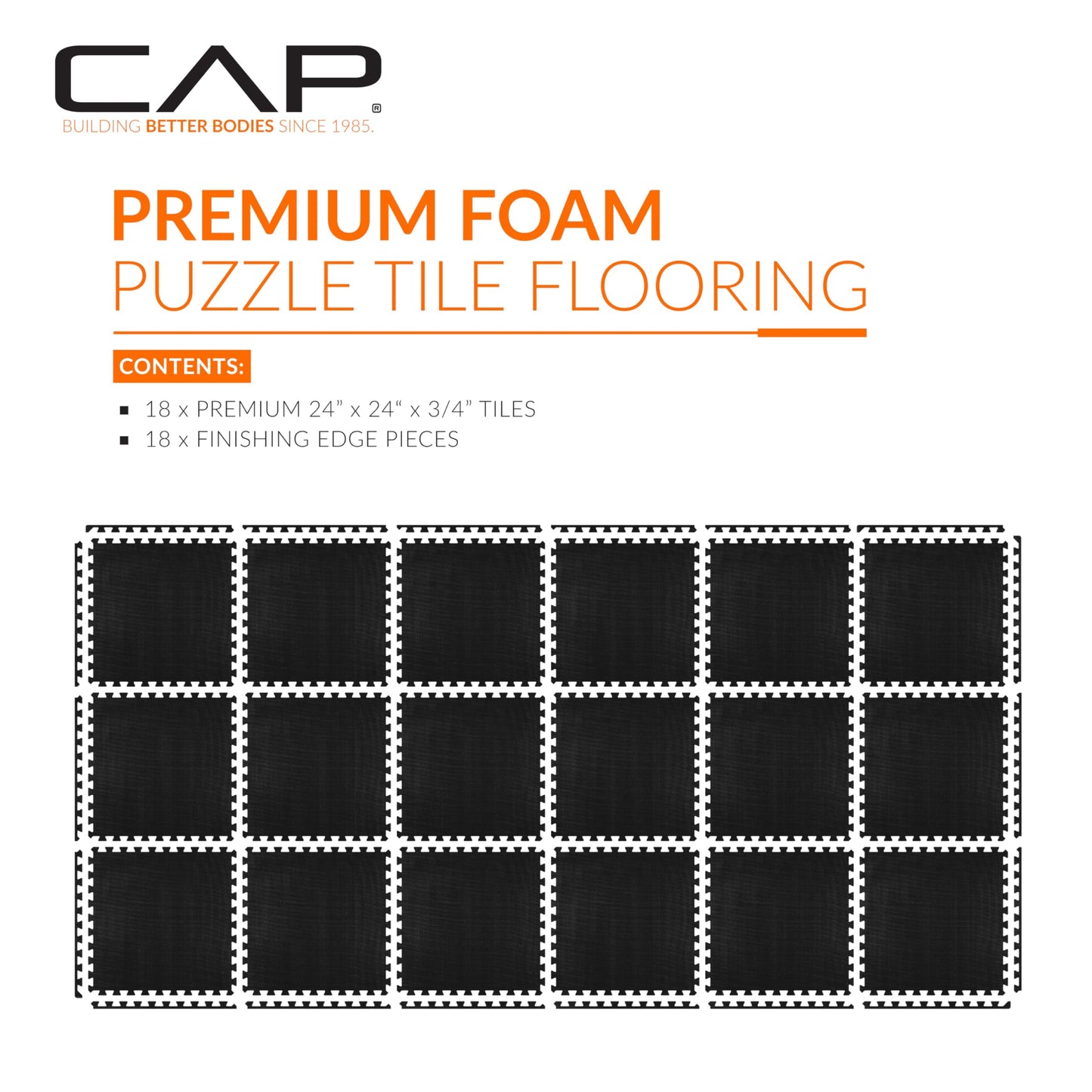 CAP Barbell 3/4-Inch Interlocking EVA Foam Exercise Puzzle Mat Home Gym Flooring - 3 Pack | 24" x 24" x 3/4" | T Pattern - Black