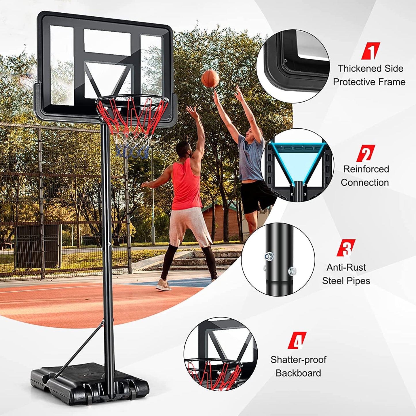 Basketball Hoop Outdoor,Portable Basketball Hoop Goal System 6.6-10ft Adjustable with 44 Inch Backboard & Wheels Basketball Equipment for Kids/Adults Indoor Outdoor 3+