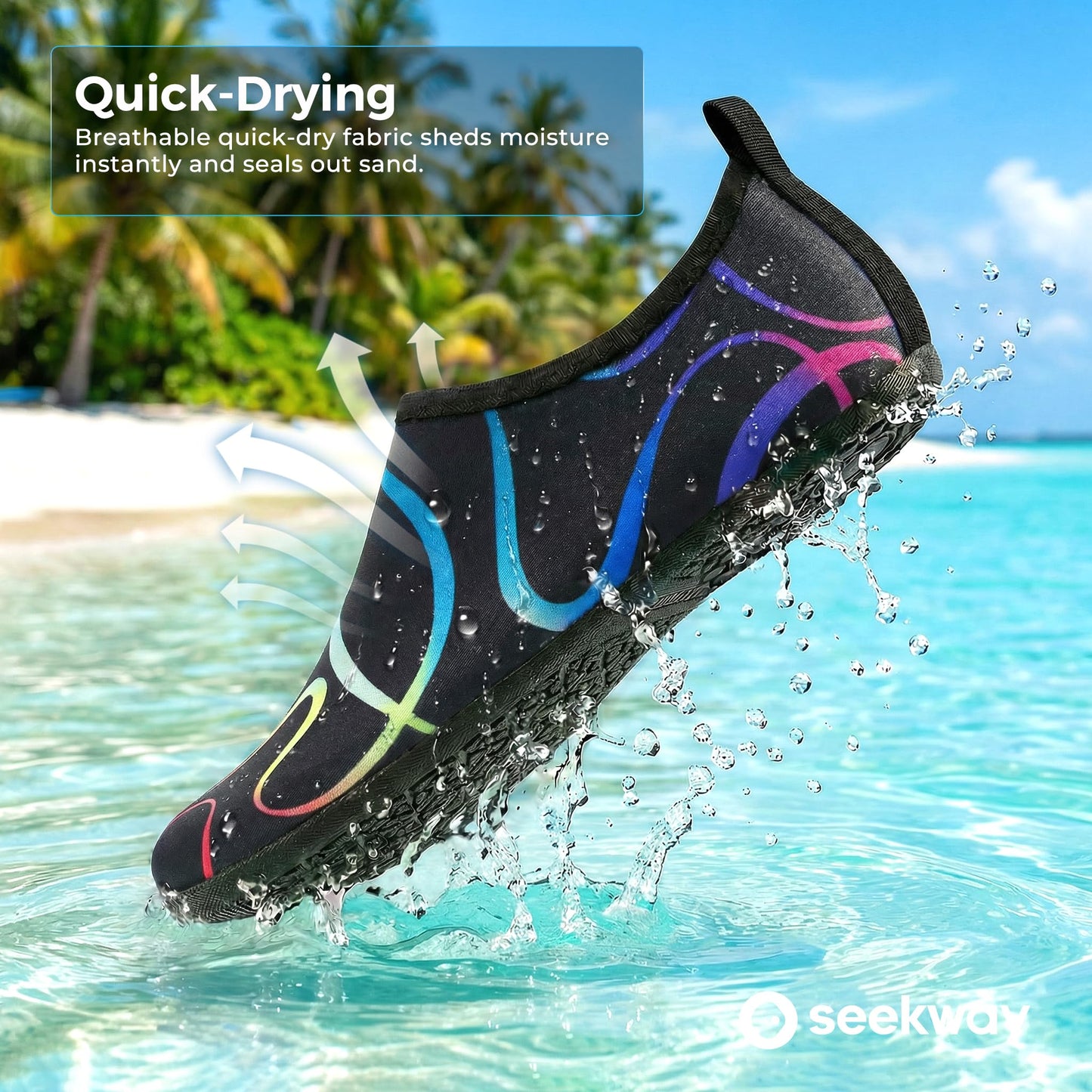 SEEKWAY Water Shoes Women Men Adult Quick-Dry Aqua Socks Barefoot Non Slip for Beach Swim River Pool Lake surf Black Size SK002