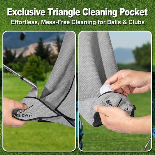 VIGLORY Magnetic Golf Towel - Exclusive Cleaning Pocket–18"x18"–Strong Magnet for Golf Cart or Clubs, Spot-Clean Design, Ultra Absorbent Waffle Microfiber–Golf Accessories & Gift for Men(Black)