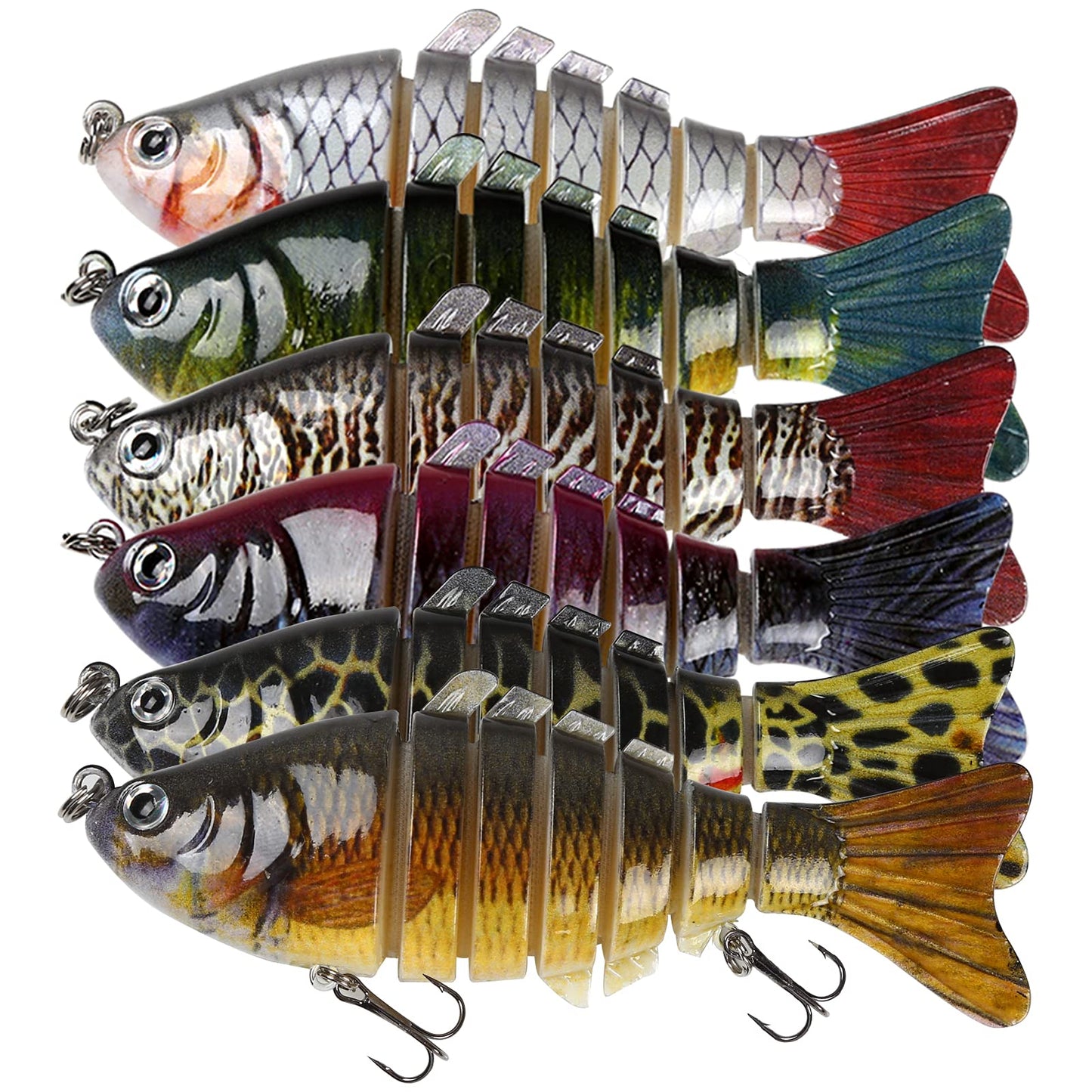 6Pcs Fishing Lures for Bass, Topwater Trout Lure, Multi Jointed Swimbaits, Multi-Jointed Slow Sinking Hard Baits, Swimming Lures for Freshwater Saltwater, Lifelike Fishing Lures Kit