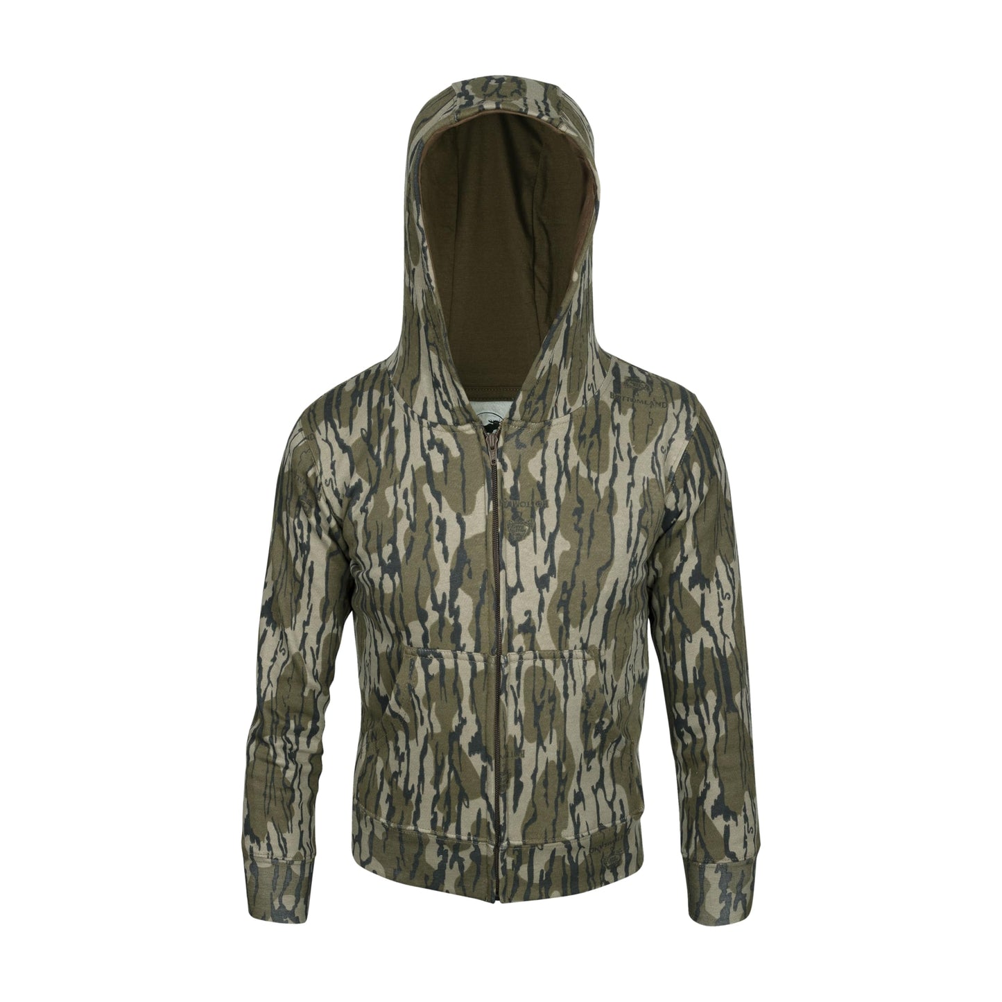 Mooselander – Kid' and Youth Zip Hoodie in Mossy Oak Country Print, Camo Hoodie, Comfortable and Warm, Perfect for Outdoors (US, Alpha, Large, Regular, Original Bottomland)