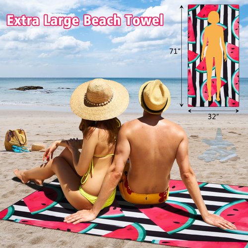 CCILAND Microfiber Thin Lightweight Beach Towel, Oversized Beach Towels for Adult, 71"X32" Microfiber Sand Cloud Beach Towels Quick Dry Towel for Beach Swimming Pool Camping (Watermelon)