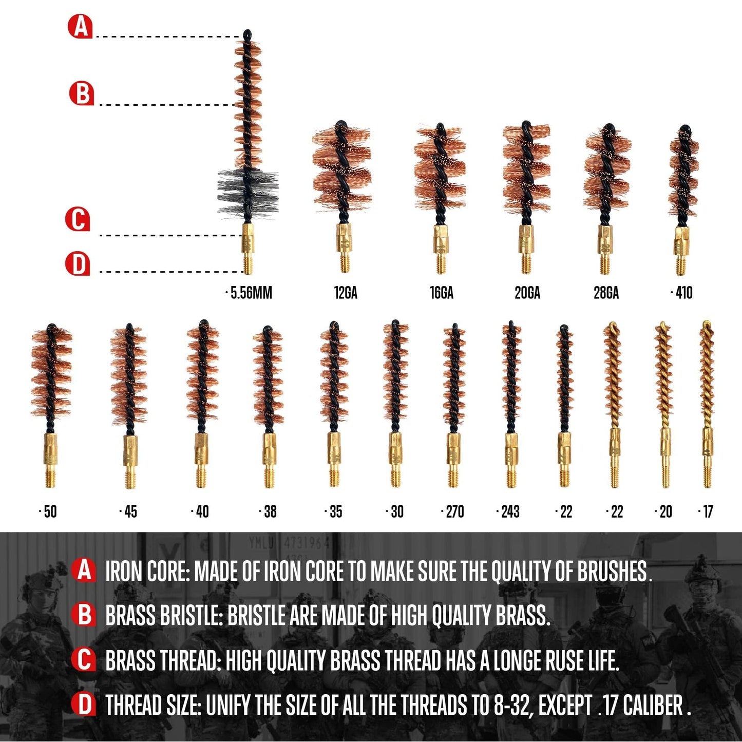 GLORYFIRE Universal Gun Cleaning Kit for Handgun Shotgun & Pistol,Elite Gun Cleaning Set with High-end Brass Brushes, Mops, Jags, Reinforced Rods and Gun Cleaning Snake&Ropes