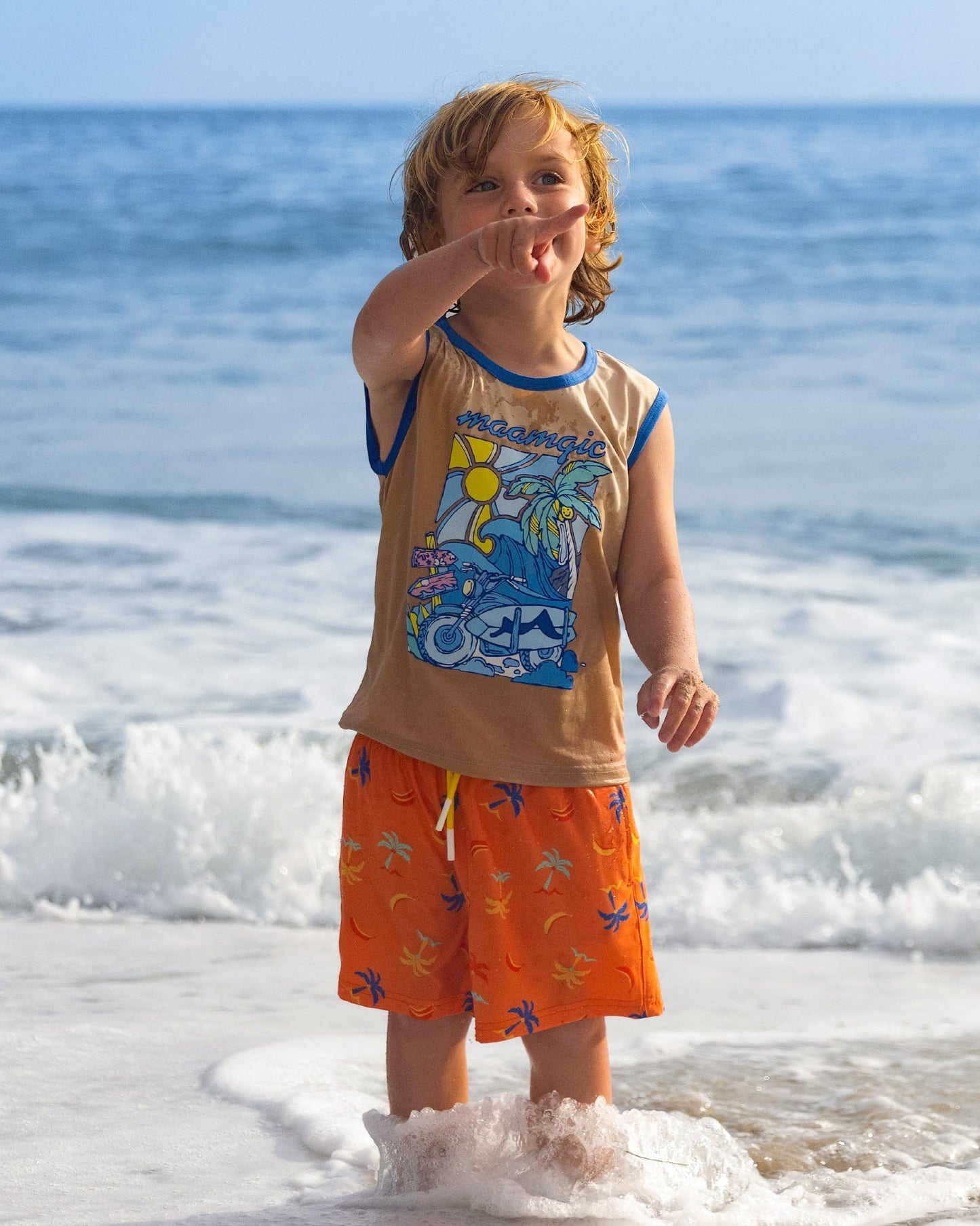 maamgic Boys Swim Trunks with Compression Liner 4-Way Stretch Quick Dry Swim Shorts Swimming Trunks Toddler Boy Coconut Orange 5-6 Years