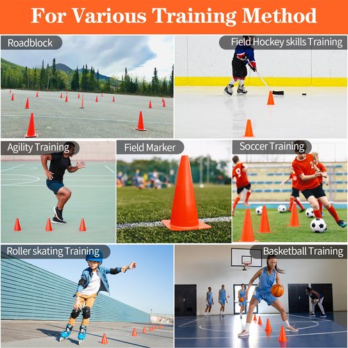 PXZBLG 12/24/50pcs Soccer Cones, 7 Inch Soccer Cones, Plastic Traffic Cones, Training Cones for Basketball Football Skating Drills Practice (7", 12pcs)