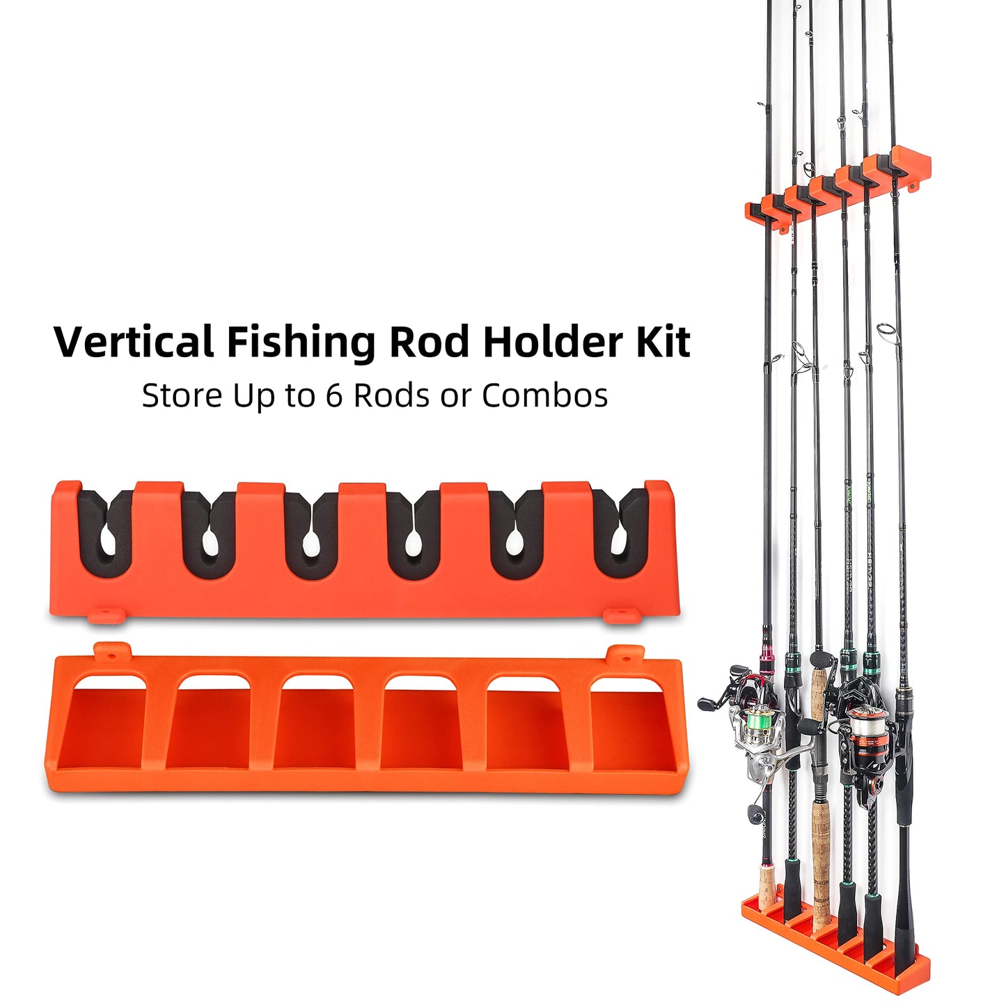 RUNCL Fishing Rod Holder, Fishing Gift for Men, Wall Mounted Vertical Fishing Rod Rack, Fishing Pole Holders Hold Up to 6 5-11mm Rods, Fishing Rod Storage Combo Set