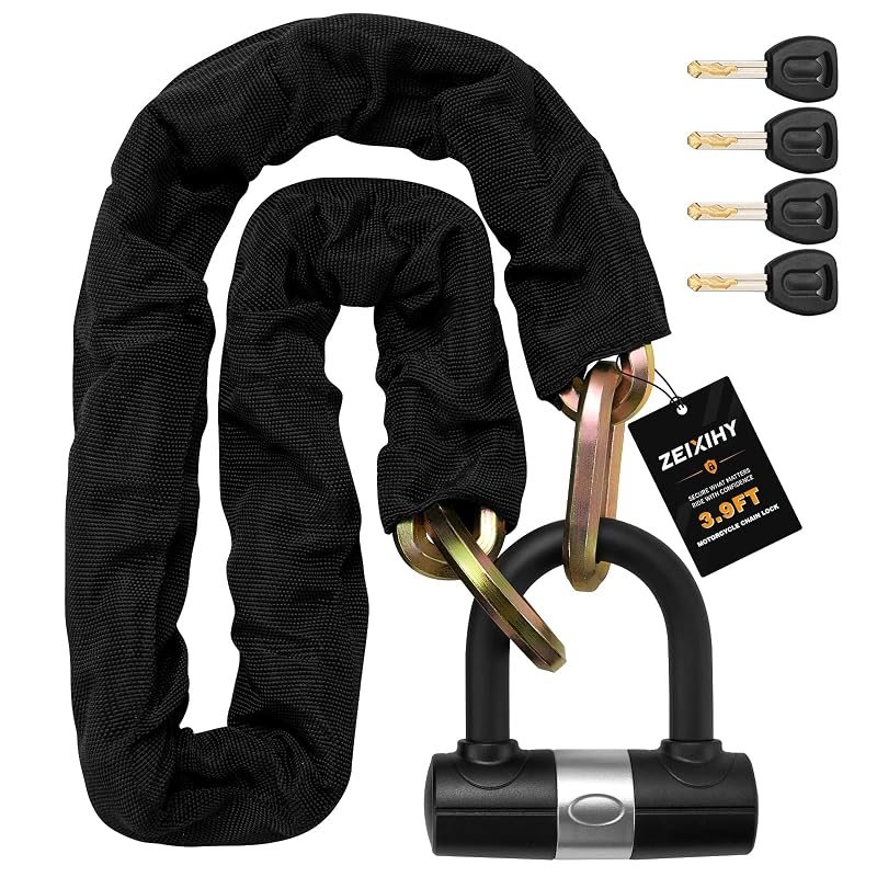 Heavy Duty 10mm Motorcycle Chain Lock with U-Lock, 3.9ft, 4 Keys, Rose Gold
