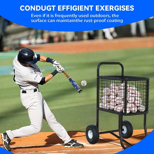 GARVIN Black Baseball & Softball Cart with Wheels – Heavy-Duty Powder-Coated Steel Frame, Holds 300+ Baseballs or 150 Softballs, 10.5" All-Terrain Wheels, Ball Transport Cart for Field & Training
