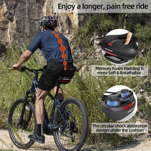 ROCKBROS Bike Seat Cushion for Men Women with Handle & Ergonomic Design -3 Zone Concept Bike Saddle, Soft Wide Waterproof Mountain Bicycle Accessories