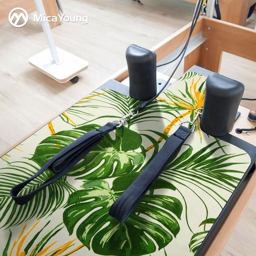 MicaYoung Pilates Reformer Mat Cover Non-slip for Pilates Reformer Workout 1mm/0.04" Thick with Carry Pouch, Green Leaf