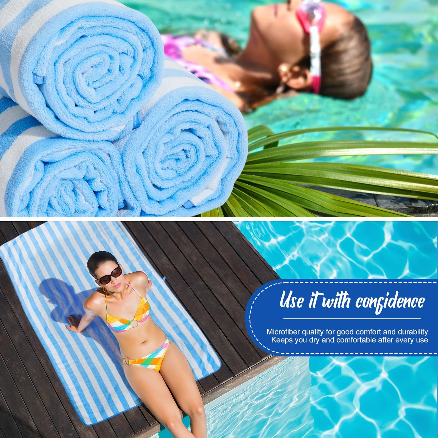 SmoothNovelty 16 Pack Microfiber Bath Towels Bulk 27'' x 60'' Oversized Size Bath Towel Highly Absorbent Extra Large Soft Drying for Beach Shower Summer Salon Sport Gym Party (Stripes,Light Blue)