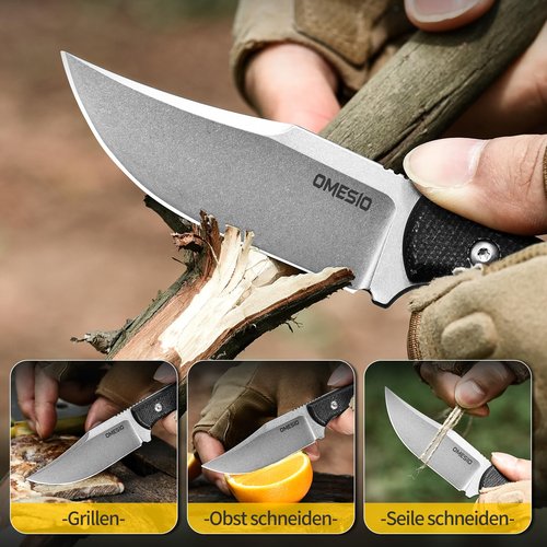 Omesio Hunting Knife with Sheath, 3.07" Clip Point D2 Blade Micarta Handle & Lanyard, M-Moon Small Fixed Blade EDC Full Tang Hunting Knife for Camping Survival Hiking