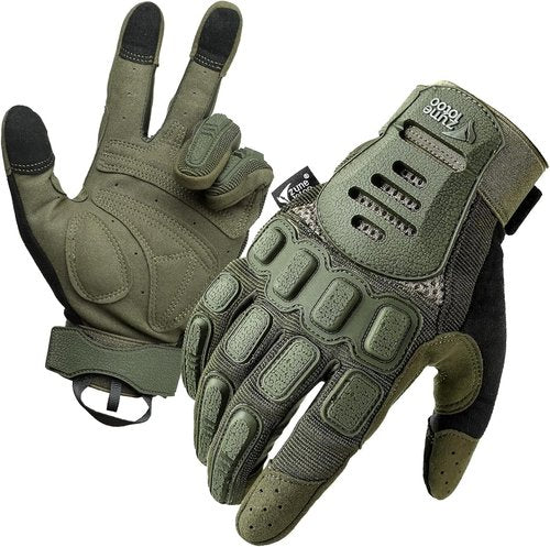 ZUNE LOTOO Tactical Gloves for Men, Touchscreen Motorcycle Gloves with Finger Impact Protection, Green Palm Padded Safety Work Gloves for Paintball Airsoft Range Tac Female Women(Medium)