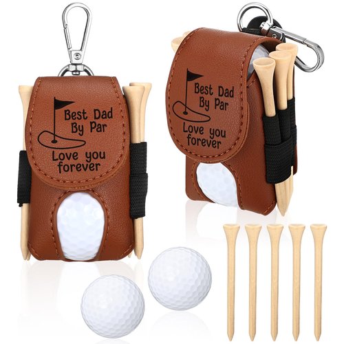 Realspring 8 Pcs Fathers Day Golf Set Dad Golf Gifts, Ball Pouch Bag Best Dad by Par and 5 Pcs Wood Tees 2 Balls Christmas Birthday Gift for Men, Grandpa from Daughter Son Kids