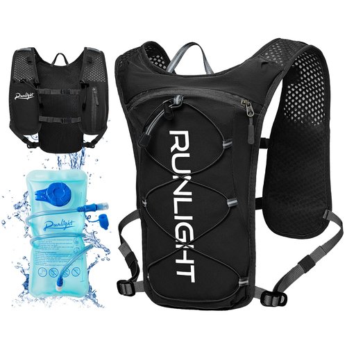 Running Vest for Women Men,Adjustable Chest Straps Running Hydration Vest with 1.5L Water Bladder,Lightweight Breathable Reflective Running Vest for Trail Running Hiking Black