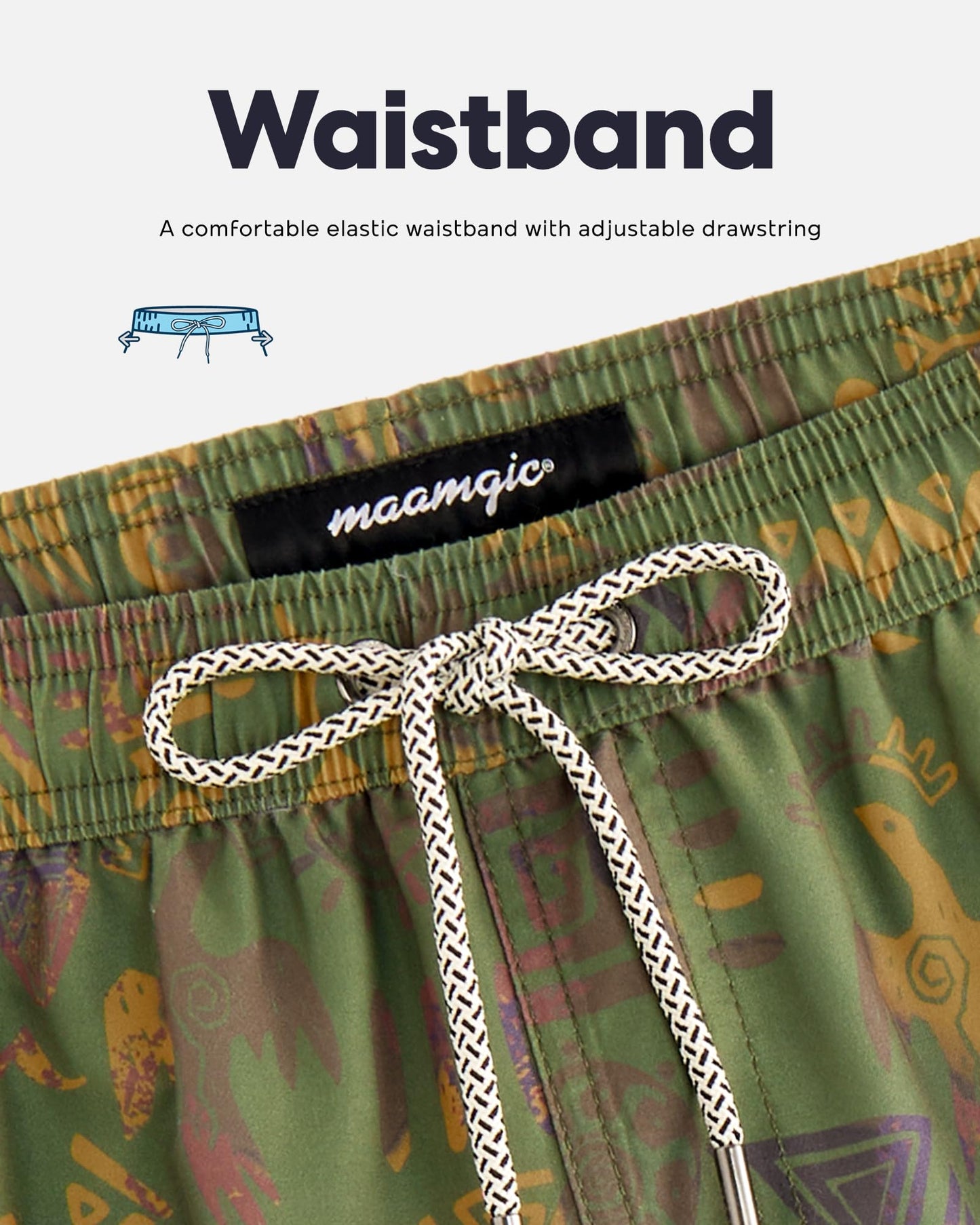 maamgic Mens Swim Trunks Quick Dry Swim Shorts with Mesh Lining Funny Swimwear Bathing Suits 7inch Folk Patterns Green XX-Large