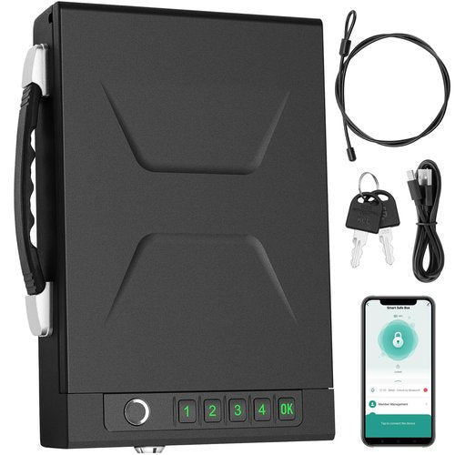 Biometric Gun Safe for Handgun - Quick Access Smart Fingerprint & Keypad Pistol Safe, Portable Small Hard Security Lock Box with Keys for Nightstand, Home, Car, Travel