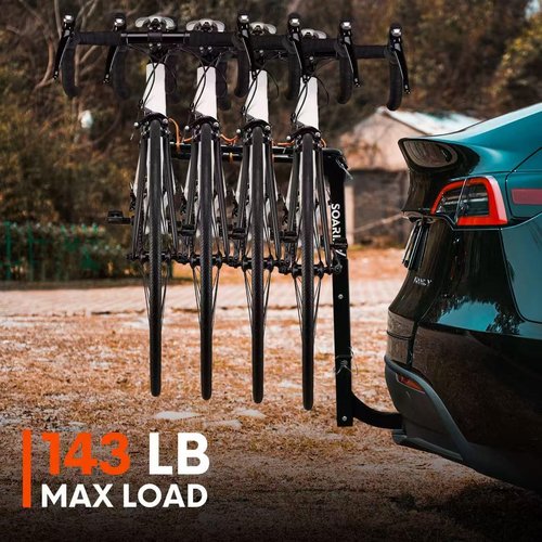 Soarify Hitch Bike Rack Mounts on Car, SUV, RV, 2" Hitch Receiver, 4 Bike Capacity, 143 lbs Load, Tilt Release, Rubber Straps, Included Bike Cross BAR Adapter