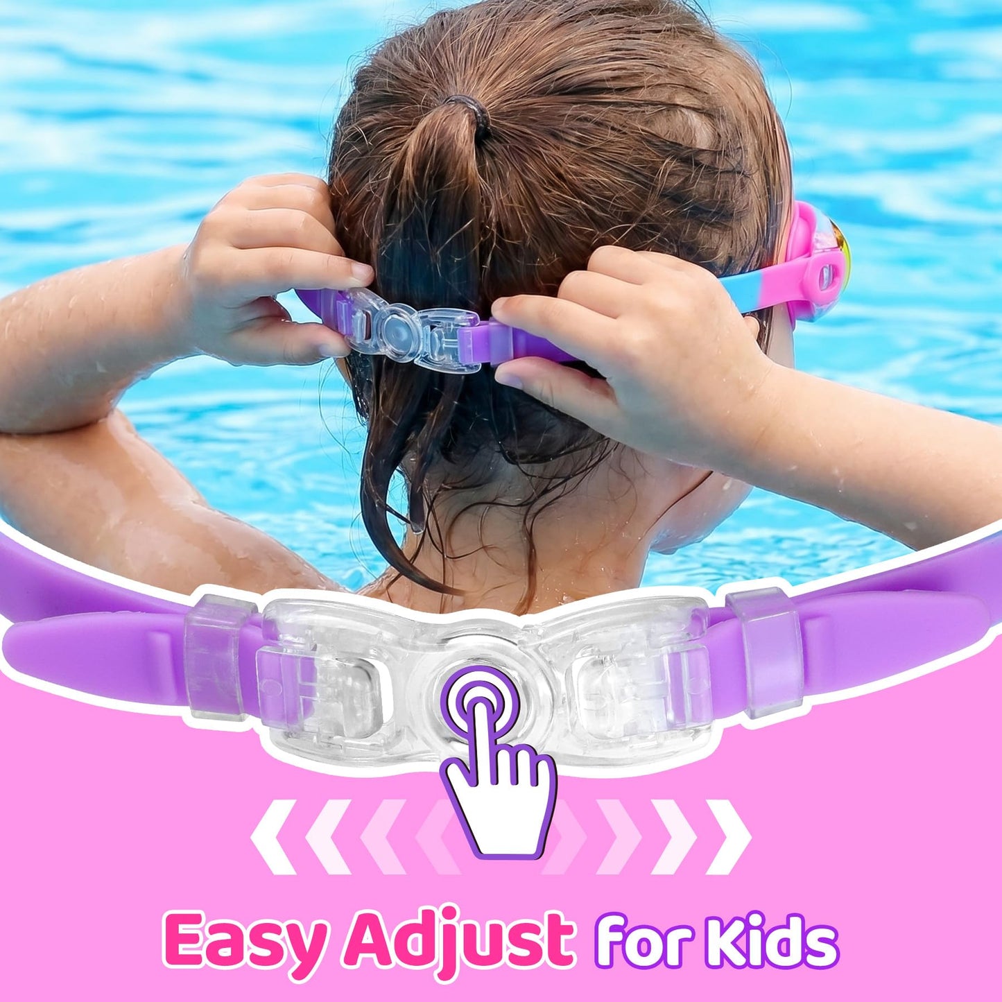 Vvinca Swimming Goggles for Kids 3-15 years-2 Pack, Kids Goggles Anti-Fog/UV No Leaking Swim Goggles for Kids