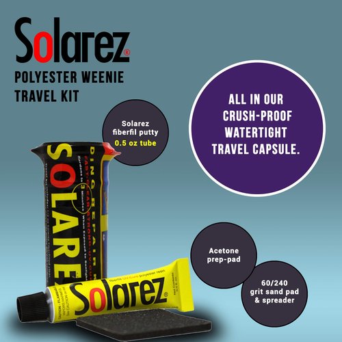 SOLAREZ UV Cure Polyester Weenie Travel Kit - Surfboard Repair Kit (0.5 Oz) Original Solar Cure Polyester Resin, Grit Sand Pad in a Watertight Capsule ~ High Strength, Non-Yellowing, Made in The USA