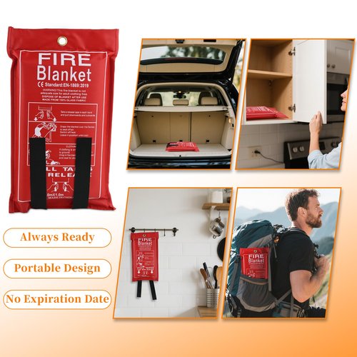 FJNATINH Silicone Fire Blanket 1Pack, Emergency Fire Safety for Home and Kitchen - 40" x 40" Thicked Fireproof Flame Retardant Blanket for Rapid Fire Suppression