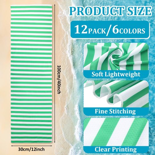 Breling 12 Count Stripe Cooling Towels for Neck and Face, 40 x 12 Inch Microfiber Breathable Chilly Fast Drying Ice Towels for Women Men Training Sport Yoga Gym Athletes Exercise