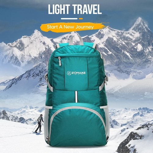 ZOMAKE Lightweight Packable Backpack 35L, Light Foldable Backpacks Water Resistant Collapsible Hiking Bag, Compact Folding Day Pack for Travel Camping(Lake Green)