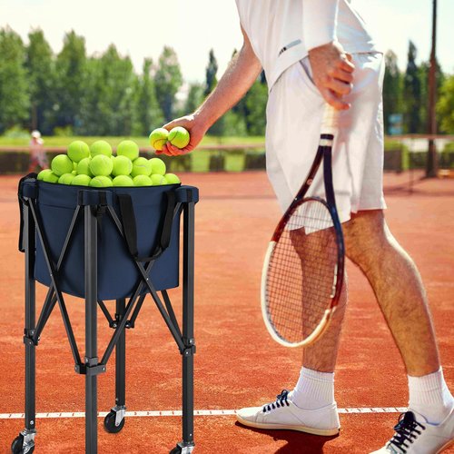 TOBWOLF Foldable Tennis Ball Hopper, Portable Pickleball & Tennis Ball Basket for 160 Balls with Silent Wheels, Upgraded Large Capacity Pickleball Ball Holder, Tennis Ball Cart for Practice & Training