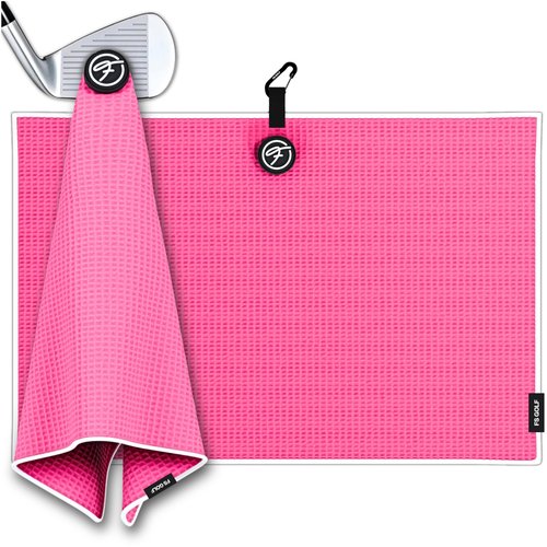 Magnetic Golf Towel with Clip – 24"x16" Premium Microfiber Golf Towels for Golf Bags, Cart or Club – Large Magnet Golf Rag & Accessories – Gift for Men, Dad, Women, Golfers (Pink)